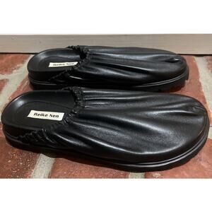Reike Nen Black Leather Slip On Slide Clogs Stretch Slides Women’s Size 38